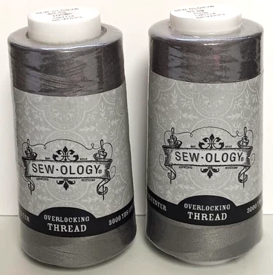 2 Pk~Dark Grey Sewology All-Purpose Serger Thread 100% Polyester~3000 Yard Cone - Image 1 of 2
