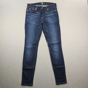 7 For All Mankind Jeans Womens 27 Blue Skinny Stretch Whisker Dark Wash Mid Rise - Picture 1 of 12