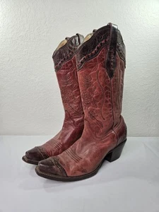 Corral Boots Ice Red/Choc Mad Dog Goat Leather Snip Toe Western Boot Size 8 M - Picture 1 of 7