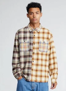 Camicia uomo Pac Sun in flanella a quadri patchwork con bottoni multicolore XL grunge indie - Foto 1 di 13