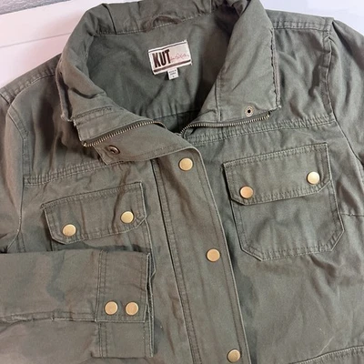 KUT from the Kloth Women's Size Large Green Cargo Zip Snap Pockets Jacket Coat - Image 1 of 4