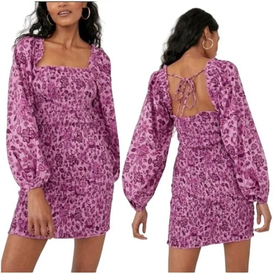 Free People Smock It To Me Dress Azalea Combo Purple Floral - Size Large - $148 - Image 1 of 4