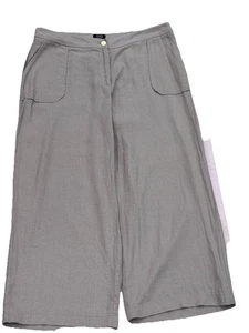 Caprihose weites Bein Damen Gr. 14 beige Leinenmischung Reißverschluss Tasche Küste Boho - Bild 1 von 16