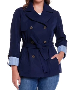 Weatherproof Women's Lightweight Double Breasted Tie Waist Trench Coat, Navy XXL - Picture 1 of 2