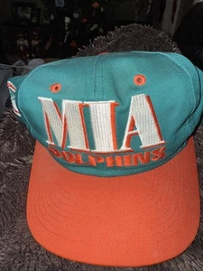 Vintage Miami Dolphins Hat Cap Snapback Aqua Orange Spell Out NFL 90s *see Desc - Picture 1 of 6