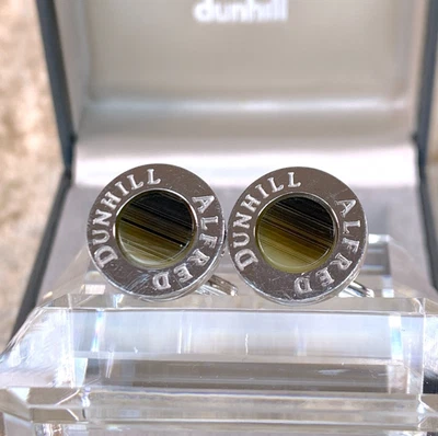 Gemelos redondos Alfred Dunhill de plata de ley 925 con estuche Foto 1 de 4