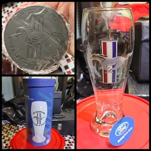 Ford Motors Mustang Pilsner Gift Set 22 oz. Glass w/ Embossed Coasters NIB - Picture 1 of 13