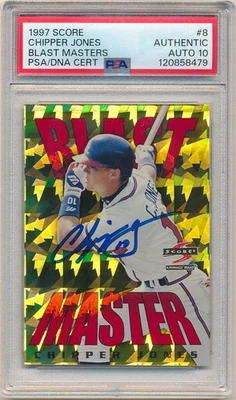 Chipper Jones 1997 Score Blast Masters autógrafo firmado PSA 10 GEMA COMO NUEVO AUTO SP Foto 1 de 2