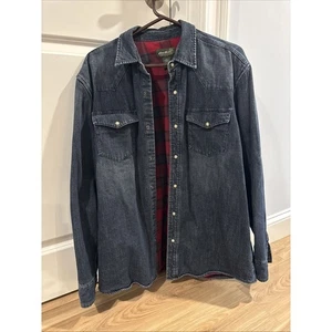 Eddie Bauer Jeans Flanell Jacke Dunkelblau Herren Large 100% Baumwolle Langarm " - Bild 1 von 15