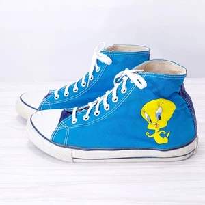 LOONEY TUNES Tweety Bird Hi Top Shoes Sneakers Size 9 Blue Teal Vintage 1994 - Picture 1 of 16