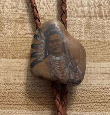 DE COLECCIÓN PUNTAS ESTERLINAS BOLO CORBATA JACKSON ATARDECER PIEDRA PINTADA A MANO FIRMADA NEZ PERCE Foto 1 de 4