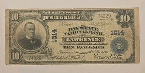 1902 10 $ große Nationalbanknote The Bay State National Bank of Lawrence  - Bild 1 von 10