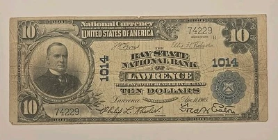 1902 $10 Large National Bank Note The Bay State National Bank Of Lawrence  - Image 1 of 4