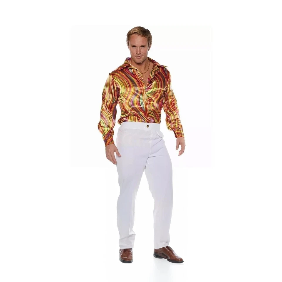 Underwraps Hombre Retro Disco Disfraz Camisa-Multicolor Remolinos, Naranja, X-Grande Foto 1 de 4