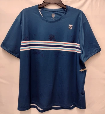 K-Swiss Men's Blue Spring Martian Stripe Crew Blue Tennis Pickleball Shirt NWT - Image 1 of 4