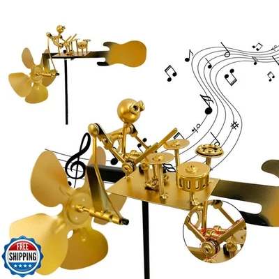 Handmade Metal Drummer Windmill, Rock Art Sculptures, Wind-Powered Kinetic Fi - Image 1 of 4