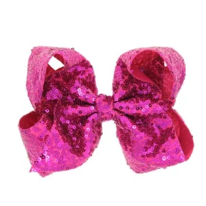 8 Inch Hot Pink Sparkly Glitter Sequin Hair Bows For Girls - Picture 1 of 8