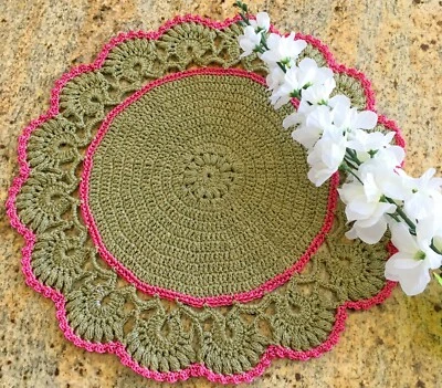 Juego de 6 posavasos de ganchillo a mano mezcla de algodón florales redondos de encaje D-14" Foto 1 de 4