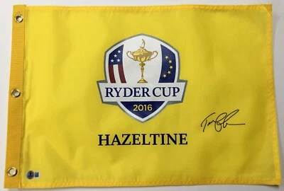 Tom Lehman 2016 Ryder Cup Hazeltine Firmado Pin Bandera Beckett BR77382 Foto 1 de 4