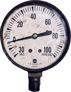 Vintage USG Vakuum Manometer VAC 30-0-100 PSI # 10939-1 1/4" NPT - Bild 1 von 10