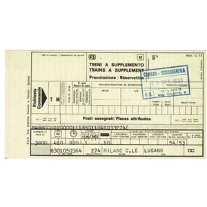 Ferrovie biglietto treno FS. Prenotazione 1a classe Milano C Lugano EC 274. 1980 - Picture 1 of 2