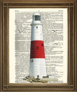 Leuchtturm Aufdruck, Vintage Rot und Weiß Meeresküste Coast Kunst - Bild 1 von 2