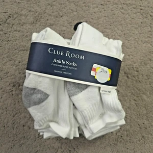 Club Room Men's White Ankle Socks 12 Pairs Size 10 - 13 Cushioned Ribbed Knit - Picture 1 of 5