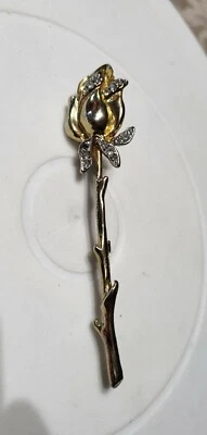 Broche/pin flor rosa tono dorado con piedra transparente - MARCADO" FP 107" Foto 1 de 4