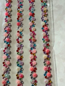 3D ADHESIVE GEMSTONES LONG BORDER MULTI-COLOR & CRYSTAL STRAND  4PC/STRANDS - Picture 1 of 3