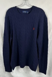 NWT POLO Ralph Lauren Cable-Knit Wool-Cashmere Sweater Classic Blue Crewneck XL - Picture 1 of 5