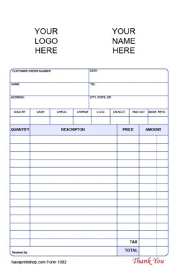 2 Custom 2 part Receipt Book Personalized , your logo, info, numbers, & cover.