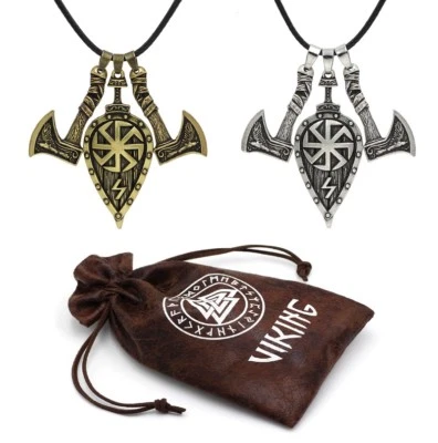 Viking Halskette Amulett Axt Schild Anhänger Kolovrat Sonnenrad Slawisch Celtic  - Bild 1 von 2