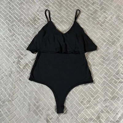 LA Hearts Womens XS One Piece Body Suit Black Ruffle Top Spaghetti Strap Leotard - Image 1 of 4