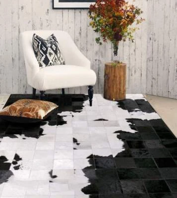 Elegant Cowhide Patchwork Rug - Authentic Leather Carpet - Stylish Home Decor - Image 1 of 4