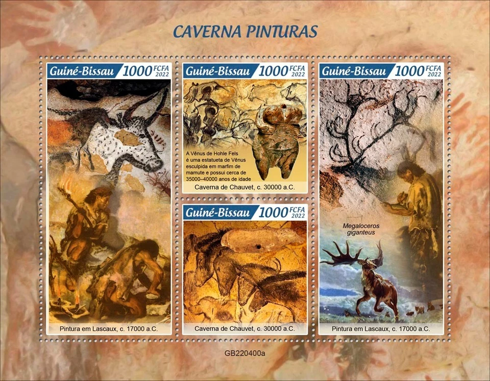 Cave Art Lascaux Chauvet Prehistoric Humans MNH Stamps 2022 Guinea-Bissau M/S - Image 1 of 1