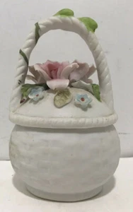 LEFTON Vintage Porcelain Trinket Box Basket with Flowers - Picture 1 of 10