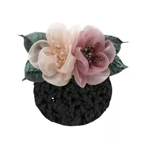 Women Hair Bun Cover Net Barrette Hair Clip Bow Silk Flower Hair Clip Barrett... - Picture 1 of 7