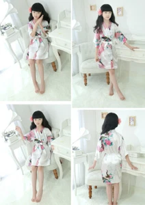 Children Kids Satin Silk Robe Kimono Bridal Bridesmaid Night Dress Gown Bathrobe - Picture 1 of 24