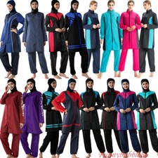 Women Full Cover Patchwork Color Muslim Swimwear Women Islamic Hijab BeachSuit
