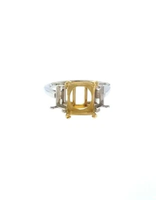 Semi-Mount 3stone Platinum 18K Yellow Gold Holds Princess Cut Stone - Image 1 of 4
