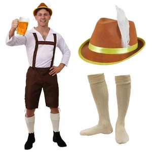 TRAJE DE CUERO MARRÓN BÁVARO HOMBRE CERVEZA DISFRAZ OKTOBERFEST ELEGANTE VESTIDO ALEMÁN - Imagen 1 de 10