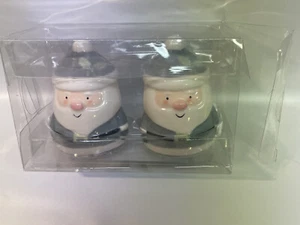 Salt & Pepper Shakers Sleigh Bell Bistro Christmas Santa in Gray Suit - Picture 1 of 5