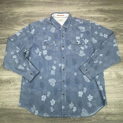 Tommy Bahama Shirt Mens XL Blue Western Floral Cowboy Double Pocket Island Craft - Image 1 of 4