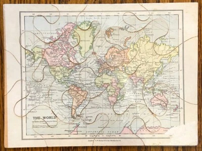 Antique Vintage Smallish World Map Jigsaw Puzzle, G.W. Bacon & Co, London, Compl - Image 1 of 4