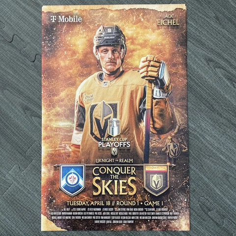 Vegas Golden Knights Winnipeg Jets R1G1 4/18/23 Playoffs Poster Jack Eichel Cover