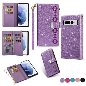 For Pixel 7 Pro Luxury 9 Card Wallet PU Leather Flip Holder zipper Case Cover - Picture 1 of 38