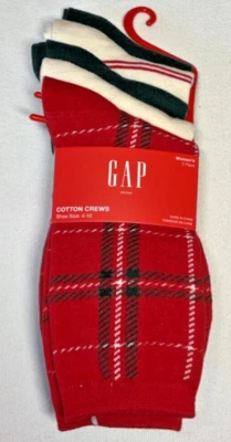 GAP MUJER Calcetines (5) ALGODÓN CREW CUADROS RAYAS ROJO VERDE ZAPATO TALLA 4-10 NUEVO EN PAQUETE Foto 1 de 2