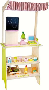 Ab 3 J. Kinder 18 teiliger Holz Laden Theke Kaufladen Zubehör Tafel Markt Stand - Bild 1 von 12