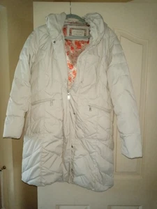 Per Una Feather & Down Ivory Colour Long Line Hooded Coat Size M. - Picture 1 of 4
