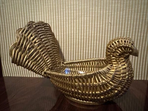 Vintage Bohemian Wicker Rattan Nesting Bird Basket Rare & Hard To Find Gold - Picture 1 of 7